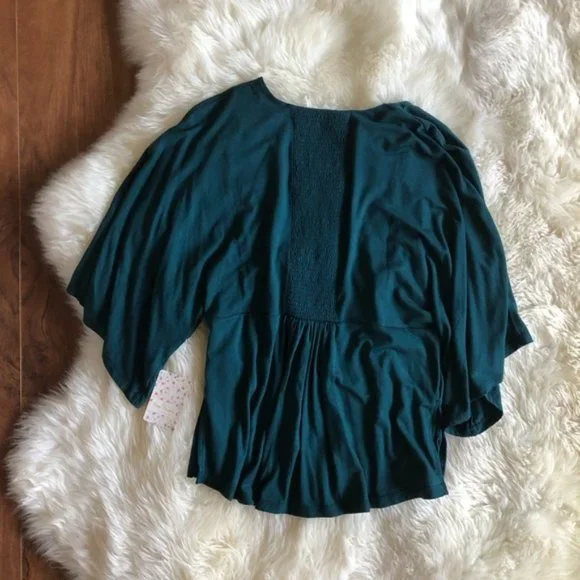 Free People Teal V Neck Batwing Top NWT - Picture 5 of 7
